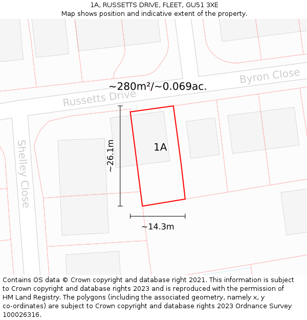 1A, RUSSETTS DRIVE, FLEET, GU51 3XE: Plot and title map