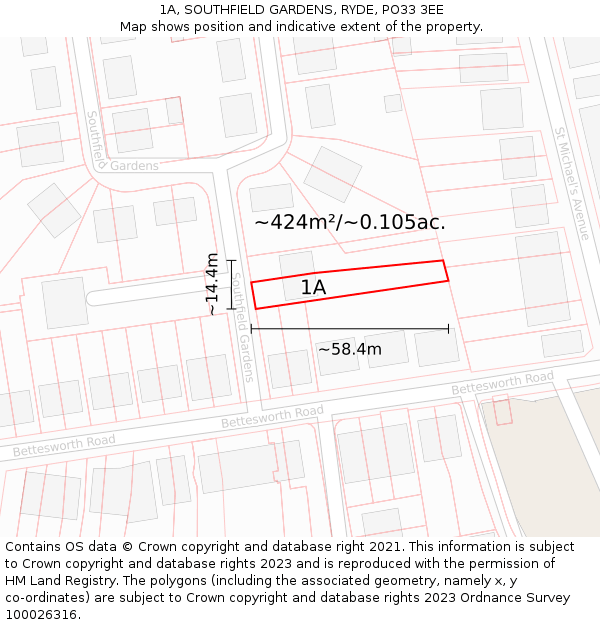 1A, SOUTHFIELD GARDENS, RYDE, PO33 3EE: Plot and title map