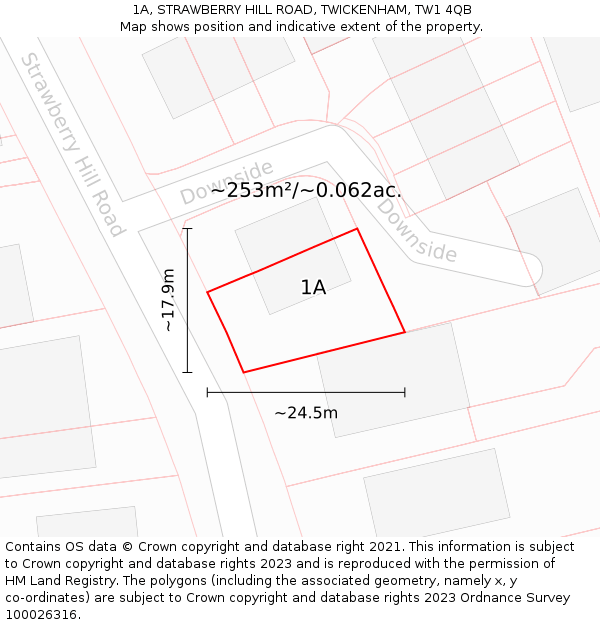 1A, STRAWBERRY HILL ROAD, TWICKENHAM, TW1 4QB: Plot and title map