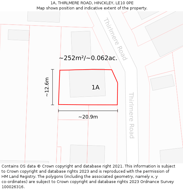 1A, THIRLMERE ROAD, HINCKLEY, LE10 0PE: Plot and title map