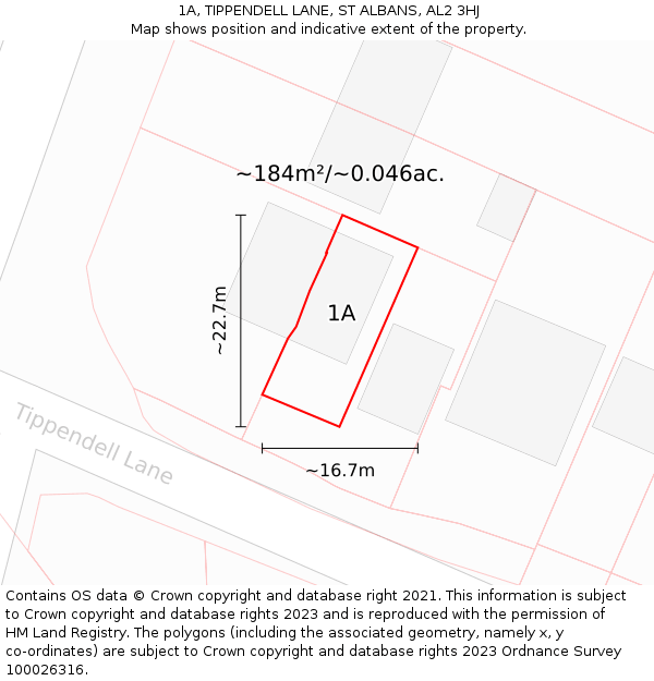 1A, TIPPENDELL LANE, ST ALBANS, AL2 3HJ: Plot and title map