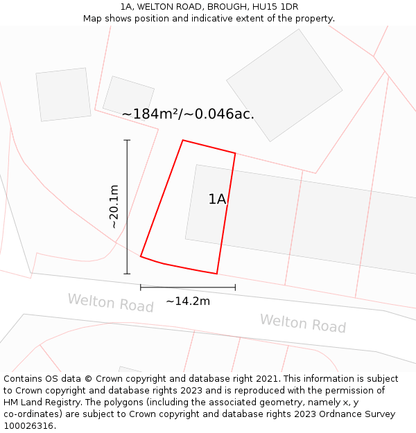 1A, WELTON ROAD, BROUGH, HU15 1DR: Plot and title map