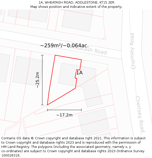 1A, WHEATASH ROAD, ADDLESTONE, KT15 2ER: Plot and title map