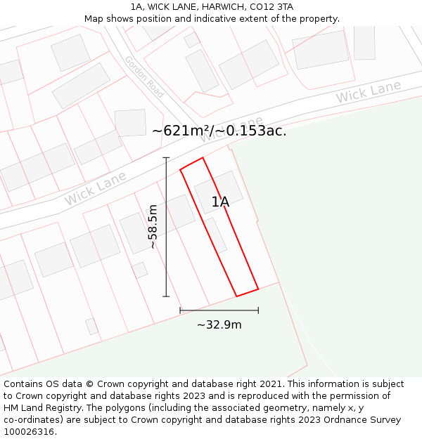 1A, WICK LANE, HARWICH, CO12 3TA: Plot and title map