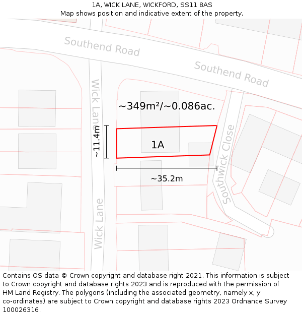 1A, WICK LANE, WICKFORD, SS11 8AS: Plot and title map