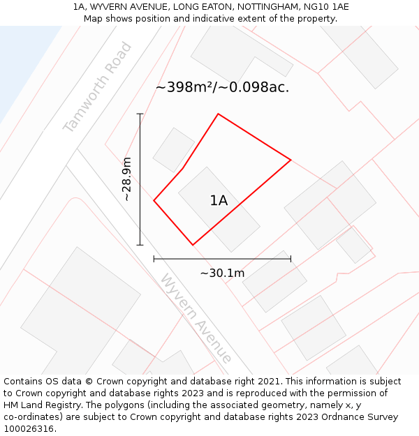 1A, WYVERN AVENUE, LONG EATON, NOTTINGHAM, NG10 1AE: Plot and title map