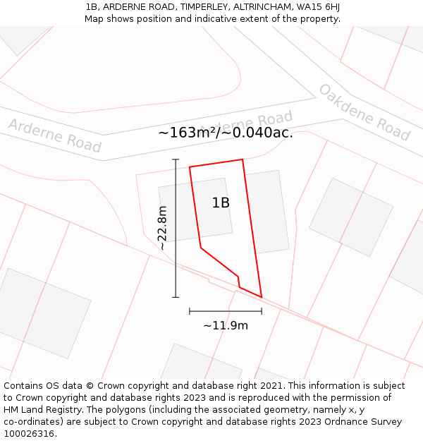 1B, ARDERNE ROAD, TIMPERLEY, ALTRINCHAM, WA15 6HJ: Plot and title map