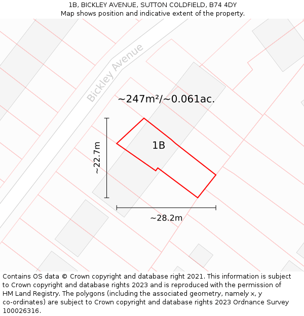 1B, BICKLEY AVENUE, SUTTON COLDFIELD, B74 4DY: Plot and title map