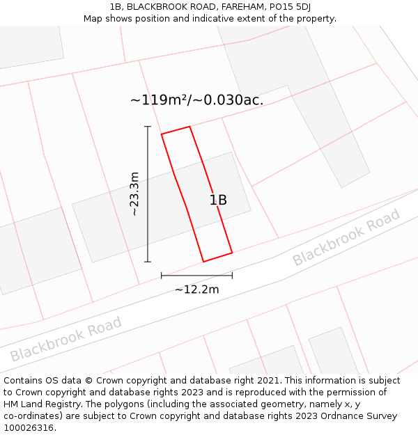 1B, BLACKBROOK ROAD, FAREHAM, PO15 5DJ: Plot and title map