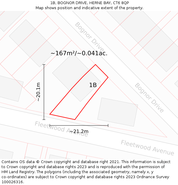 1B, BOGNOR DRIVE, HERNE BAY, CT6 8QP: Plot and title map