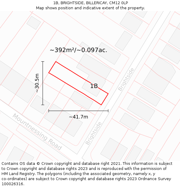 1B, BRIGHTSIDE, BILLERICAY, CM12 0LP: Plot and title map