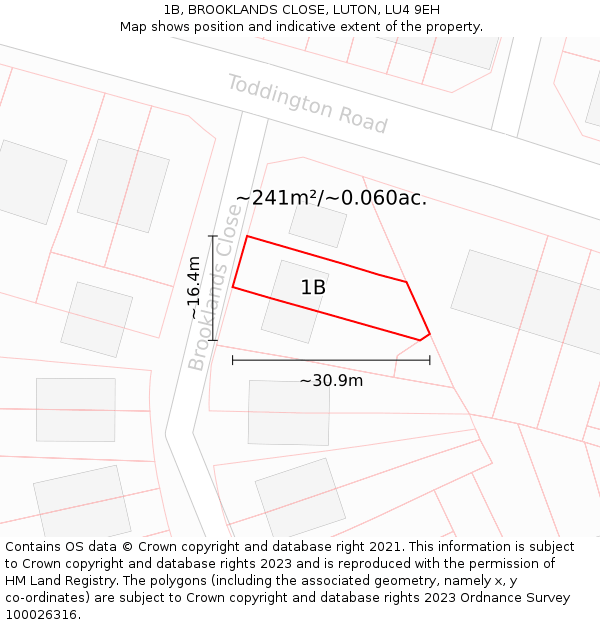 1B, BROOKLANDS CLOSE, LUTON, LU4 9EH: Plot and title map