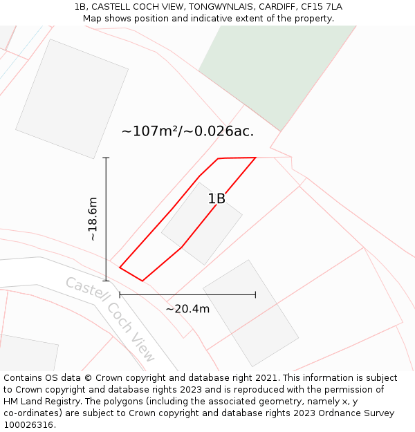 1B, CASTELL COCH VIEW, TONGWYNLAIS, CARDIFF, CF15 7LA: Plot and title map