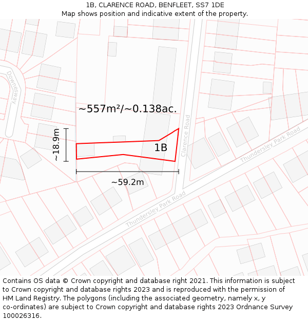 1B, CLARENCE ROAD, BENFLEET, SS7 1DE: Plot and title map