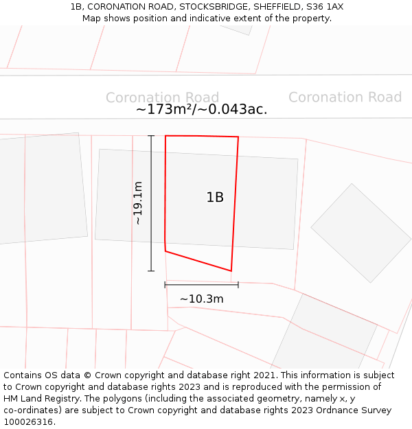 1B, CORONATION ROAD, STOCKSBRIDGE, SHEFFIELD, S36 1AX: Plot and title map