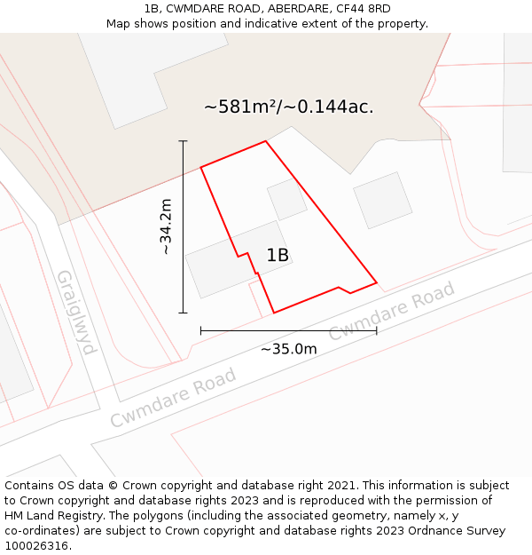 1B, CWMDARE ROAD, ABERDARE, CF44 8RD: Plot and title map