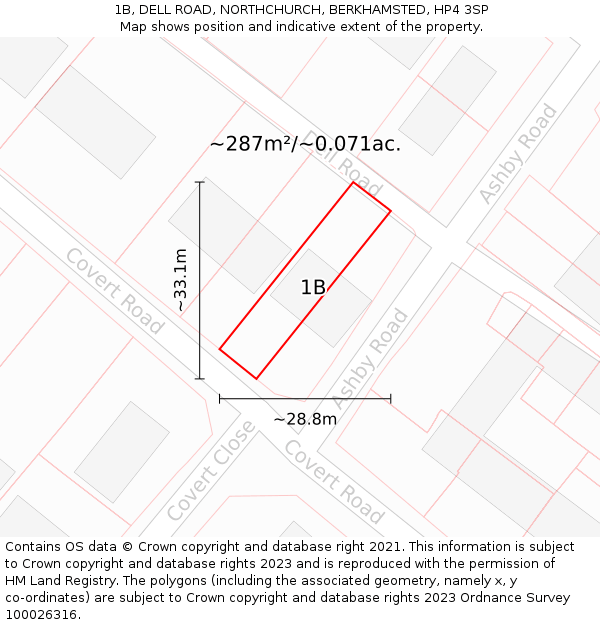 1B, DELL ROAD, NORTHCHURCH, BERKHAMSTED, HP4 3SP: Plot and title map