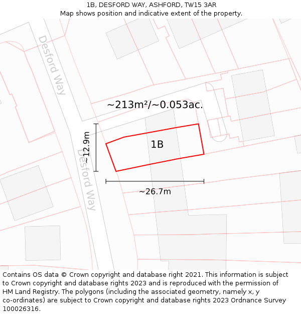 1B, DESFORD WAY, ASHFORD, TW15 3AR: Plot and title map