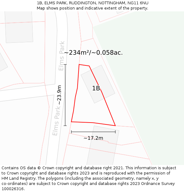 1B, ELMS PARK, RUDDINGTON, NOTTINGHAM, NG11 6NU: Plot and title map