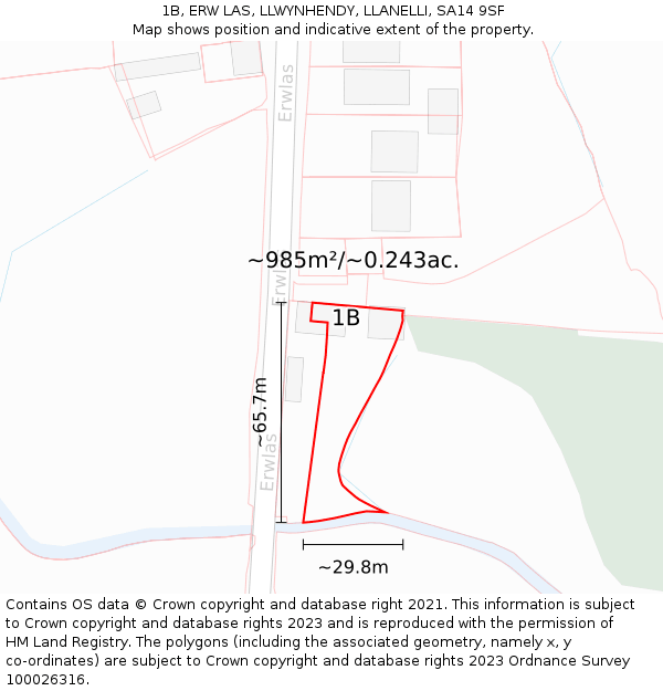 1B, ERW LAS, LLWYNHENDY, LLANELLI, SA14 9SF: Plot and title map