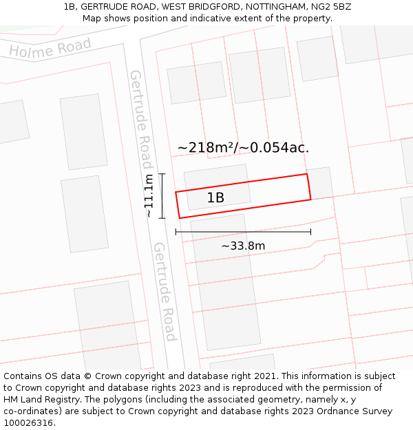 1B, GERTRUDE ROAD, WEST BRIDGFORD, NOTTINGHAM, NG2 5BZ: Plot and title map