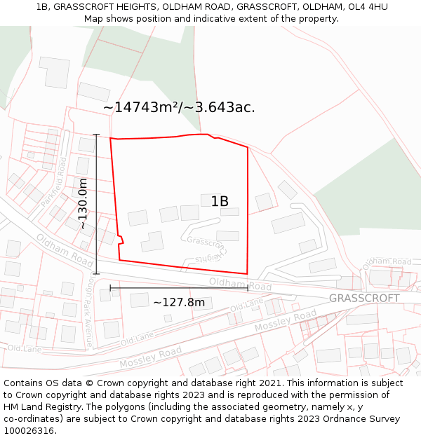 1B, GRASSCROFT HEIGHTS, OLDHAM ROAD, GRASSCROFT, OLDHAM, OL4 4HU: Plot and title map