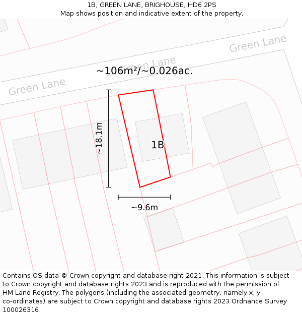 1B, GREEN LANE, BRIGHOUSE, HD6 2PS: Plot and title map