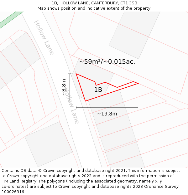 1B, HOLLOW LANE, CANTERBURY, CT1 3SB: Plot and title map