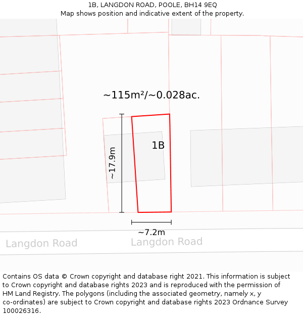 1B, LANGDON ROAD, POOLE, BH14 9EQ: Plot and title map