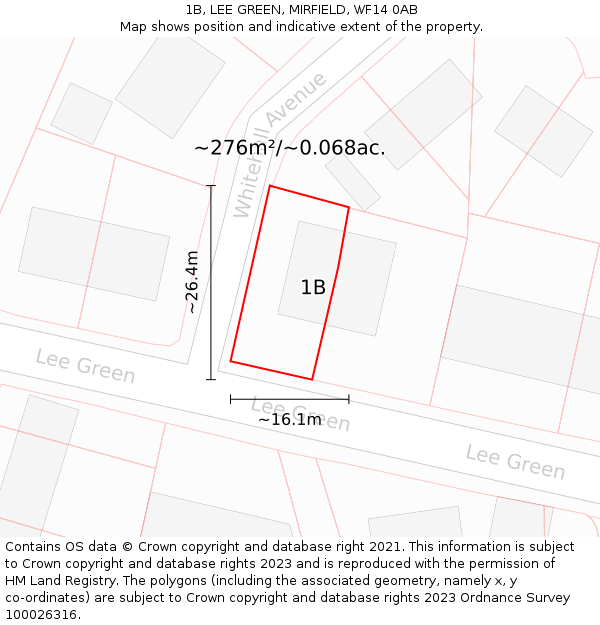1B, LEE GREEN, MIRFIELD, WF14 0AB: Plot and title map