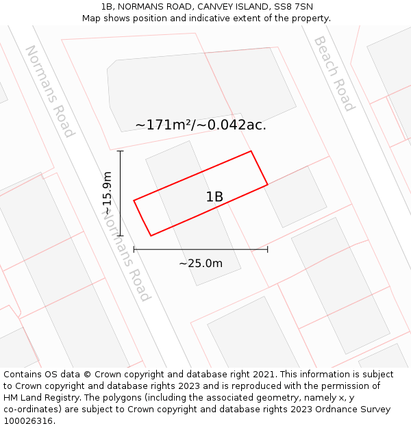 1B, NORMANS ROAD, CANVEY ISLAND, SS8 7SN: Plot and title map