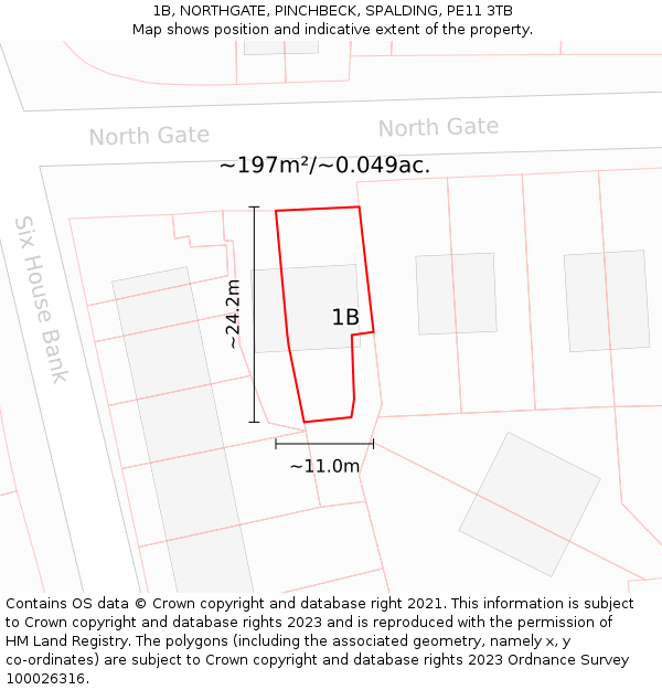 1B, NORTHGATE, PINCHBECK, SPALDING, PE11 3TB: Plot and title map