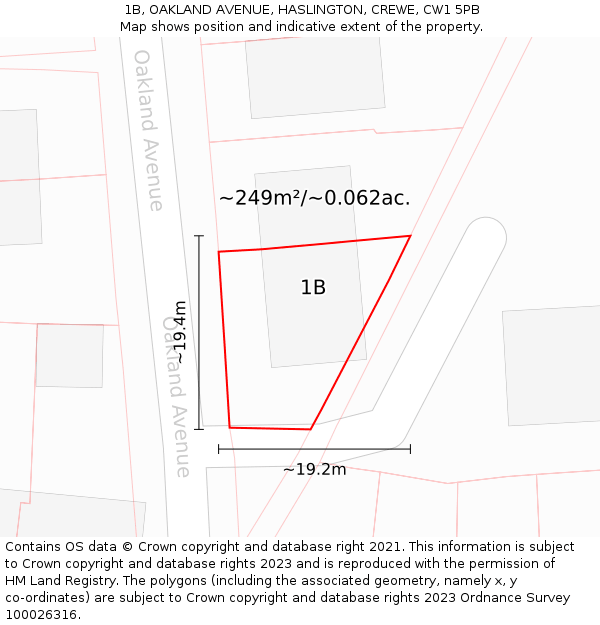 1B, OAKLAND AVENUE, HASLINGTON, CREWE, CW1 5PB: Plot and title map