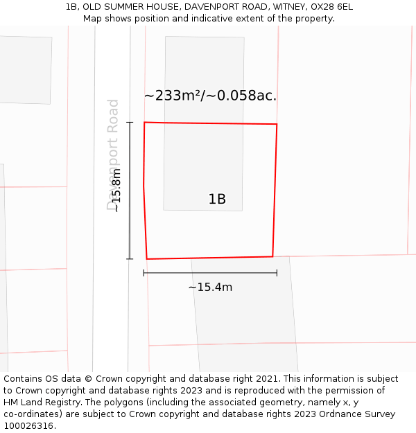 1B, OLD SUMMER HOUSE, DAVENPORT ROAD, WITNEY, OX28 6EL: Plot and title map