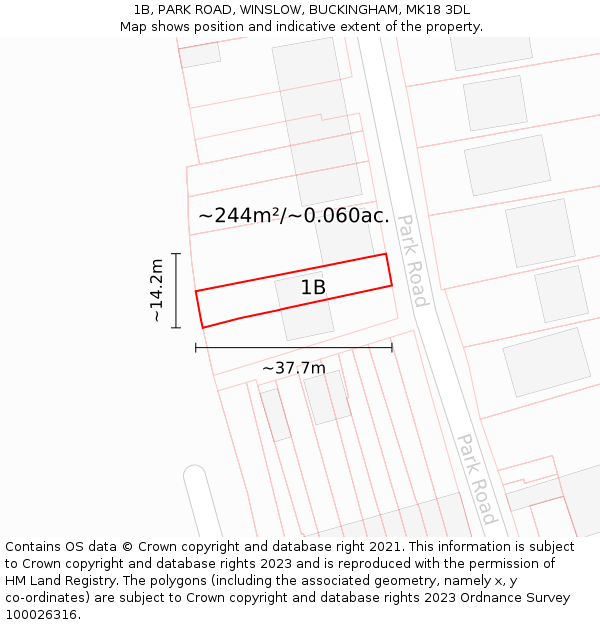 1B, PARK ROAD, WINSLOW, BUCKINGHAM, MK18 3DL: Plot and title map