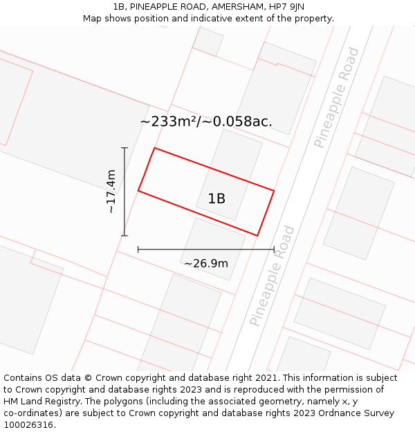 1B, PINEAPPLE ROAD, AMERSHAM, HP7 9JN: Plot and title map