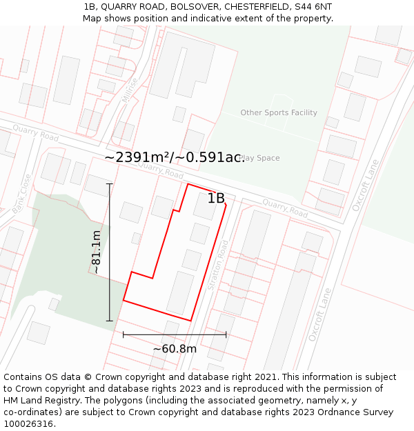 1B, QUARRY ROAD, BOLSOVER, CHESTERFIELD, S44 6NT: Plot and title map