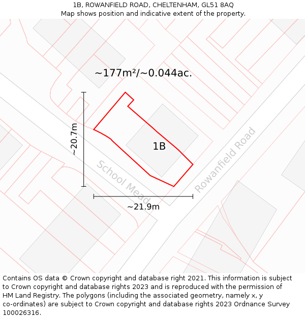 1B, ROWANFIELD ROAD, CHELTENHAM, GL51 8AQ: Plot and title map