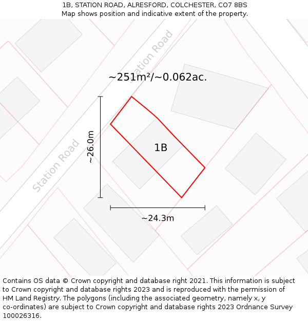 1B, STATION ROAD, ALRESFORD, COLCHESTER, CO7 8BS: Plot and title map