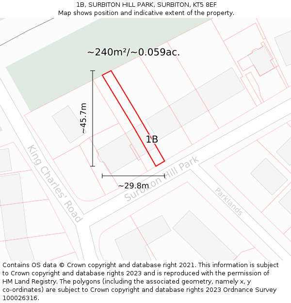 1B, SURBITON HILL PARK, SURBITON, KT5 8EF: Plot and title map