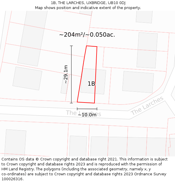 1B, THE LARCHES, UXBRIDGE, UB10 0DJ: Plot and title map