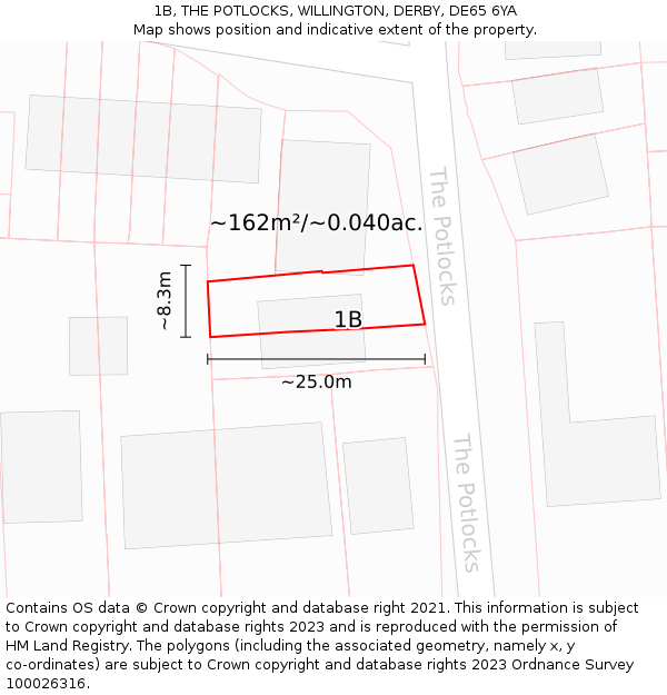 1B, THE POTLOCKS, WILLINGTON, DERBY, DE65 6YA: Plot and title map
