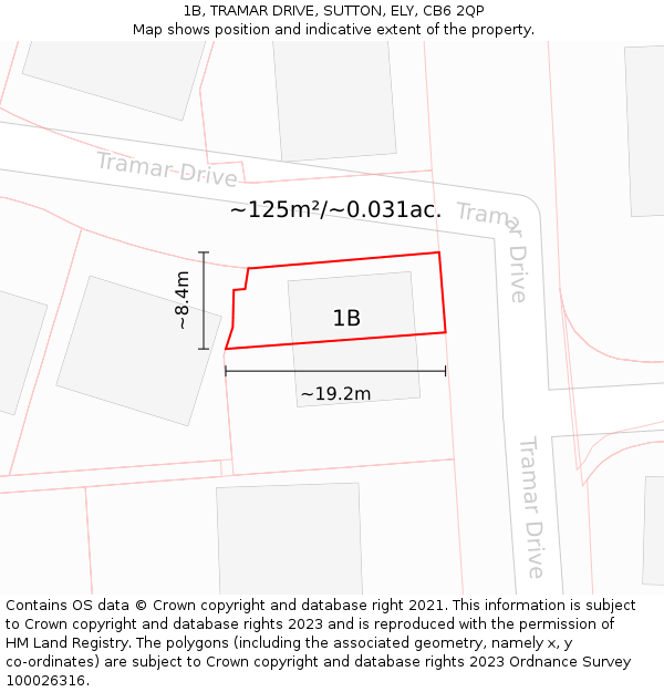 1B, TRAMAR DRIVE, SUTTON, ELY, CB6 2QP: Plot and title map