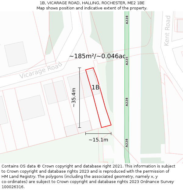 1B, VICARAGE ROAD, HALLING, ROCHESTER, ME2 1BE: Plot and title map