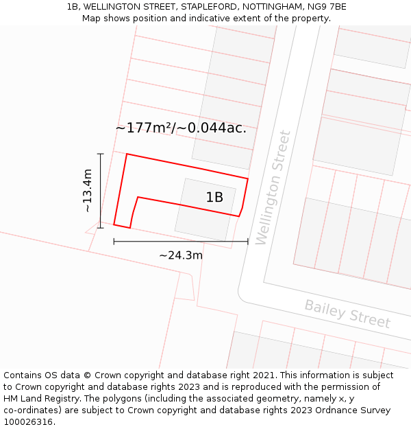 1B, WELLINGTON STREET, STAPLEFORD, NOTTINGHAM, NG9 7BE: Plot and title map