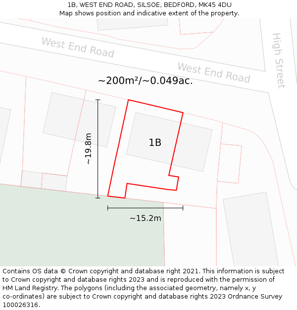 1B, WEST END ROAD, SILSOE, BEDFORD, MK45 4DU: Plot and title map