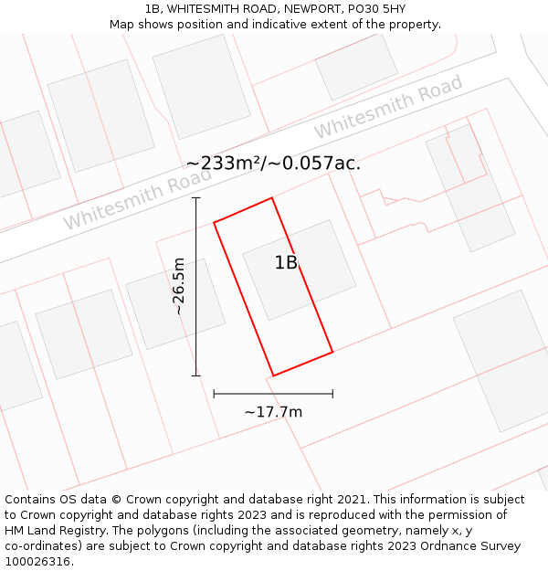 1B, WHITESMITH ROAD, NEWPORT, PO30 5HY: Plot and title map