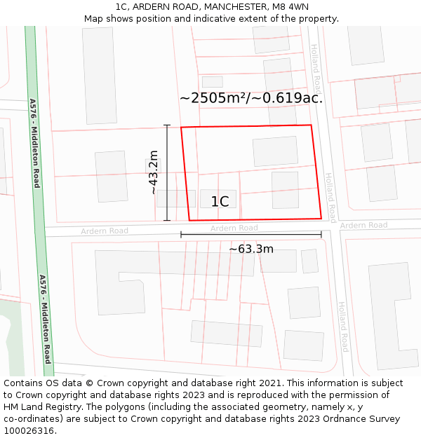 1C, ARDERN ROAD, MANCHESTER, M8 4WN: Plot and title map