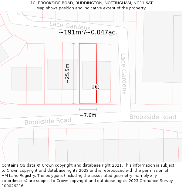 1C, BROOKSIDE ROAD, RUDDINGTON, NOTTINGHAM, NG11 6AT: Plot and title map