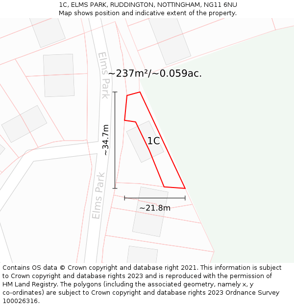 1C, ELMS PARK, RUDDINGTON, NOTTINGHAM, NG11 6NU: Plot and title map